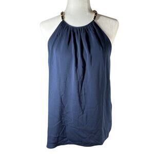 Michael Kors Gold Chain Strap Sleeveless Top Size Medium Midnight Blue